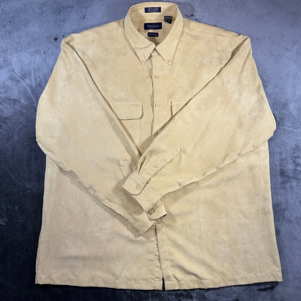 Van Heusen Mens Soft Suede Button Down Shirt Tan XL 636205 Long Sleeve